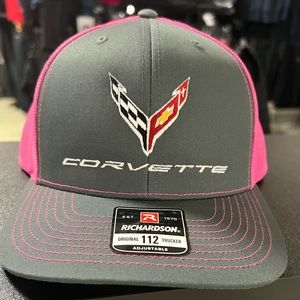 C8 Corvette Hat Pink & Charcoal Mesh